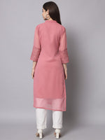 Thumbnail for HERE&NOW Women Peach-Coloured Ethnic Motifs Embroidered Georgette Kurta - Distacart