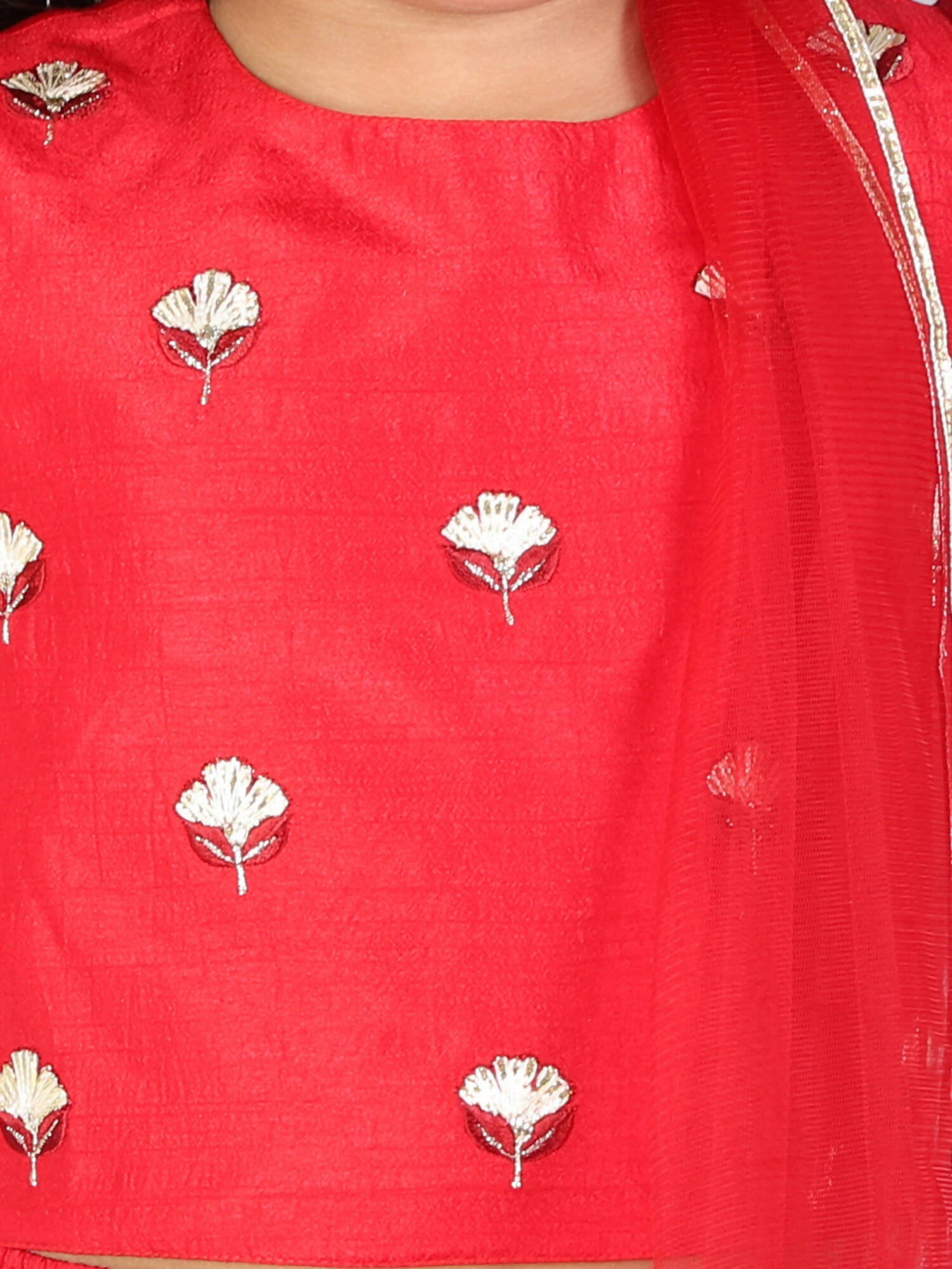 Lil Drama Girls Choli With Ghaghra & Dupatta Set - Red - Distacart