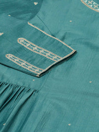 Thumbnail for Myshka Dark Green Embroidered 3/4 Sleeve Round Neck Kurta Pant Dupatta Set - Distacart