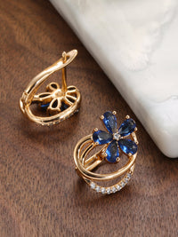 Thumbnail for Shining Diva Rose Gold-Plated Blue Floral Studs Earrings - Distacart