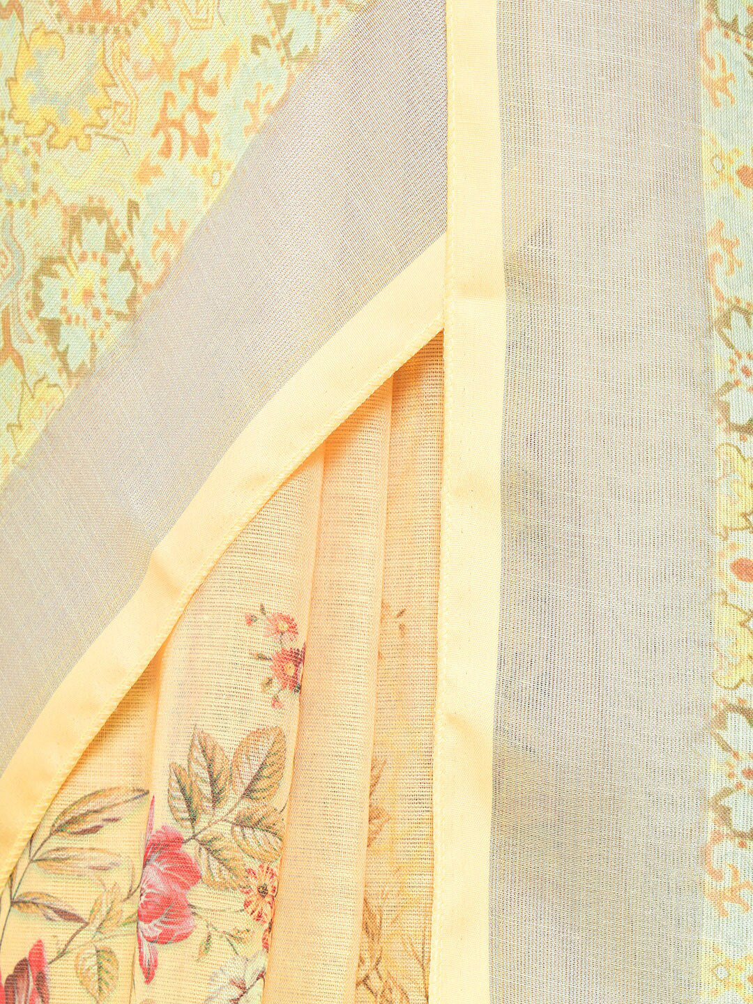 Soch Yellow & Green Floral Zari Pure Linen Saree - Distacart