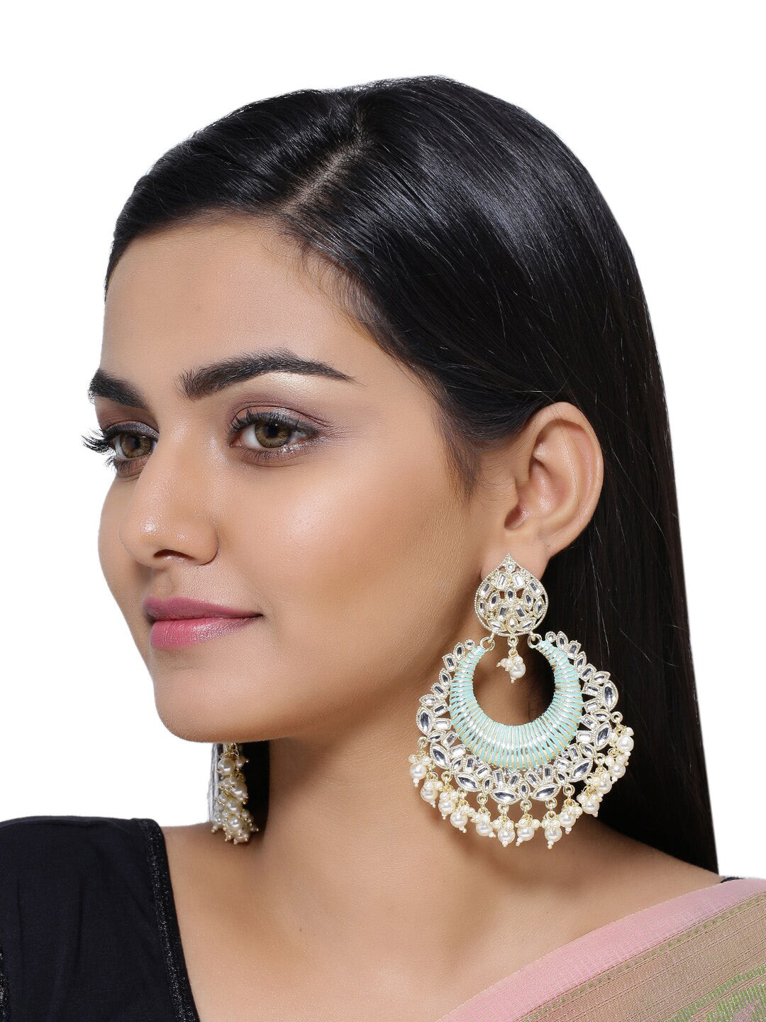 Shoshaa Sea Green & Gold-Plated Classic Chandbalis - Distacart