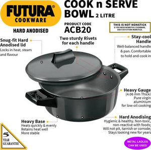 Hawkins Futura Hard Anodised Cook-n-Serve Bowl Handi 2 L with Lid (ACB20) - Distacart