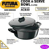Thumbnail for Hawkins Futura Hard Anodised Cook n Serve Bowl Handi 3 L with Lid (ACB30) - Distacart