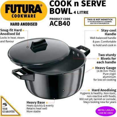 Hawkins Futura Hard Anodized Cook-n-Serve Bowl 23 cm Diameter 4 L with Lid (ACB40) - Distacart