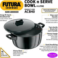 Thumbnail for Hawkins Futura Hard Anodized Cook-n-Serve Bowl 23 cm Diameter 4 L with Lid (ACB40) - Distacart