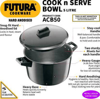 Thumbnail for Hawkins Futura Hard Anodized Cook-n-Serve Bowl 5 L with Lid (ACB50) - Distacart