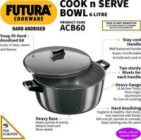 Thumbnail for Hawkins Futura Hard Anodised Cook-n-Serve Bowl 6 L Capacity (ACB60) - Distacart