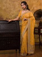 Thumbnail for Koskii Women Mustard & Gold-Toned Embroidered Art Silk Heavy Work Saree - Distacart