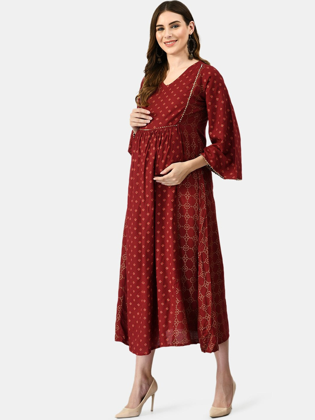 Kalini Women Geometric Printed Maternity Cotton Kurta - Distacart