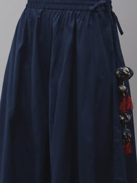 Thumbnail for Ishin Women Navy Blue Floral Embroidered Regular Gotta Patti Pure Cotton Kurta with Palazzos & With Dupatta - Distacart