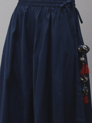 Ishin Women Navy Blue Floral Embroidered Regular Gotta Patti Pure Cotton Kurta with Palazzos & With Dupatta - Distacart