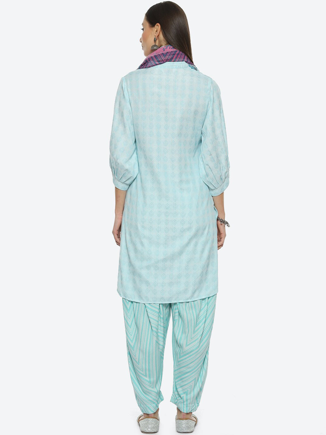 Biba Geometric Printed Kurta With Salwar & Dupatta - Distacart