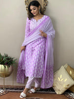 Thumbnail for Kalini Ethnic Motifs Printed Round Neck Regular Kurta With Trousers & Dupatta - Distacart