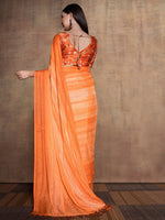 Thumbnail for Mitera Orange Embellished Sequinned Pure Chiffon Saree - Distacart