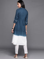 Thumbnail for Biba Women Navy Blue & White Geometric Yoke Design Dyed Cotton Indigo Kurta - Distacart