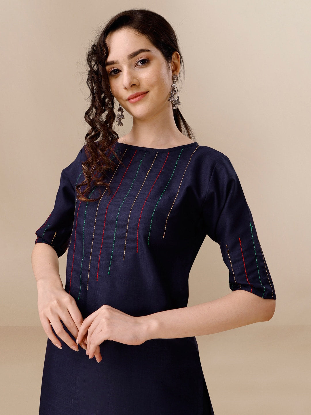 Kalini Women Striped Kurta with Trousers with Digital Print Dupatta - Distacart