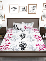 Thumbnail for Story@home White & Pink Floral King Bedsheet with 2 Pillow Covers - Distacart