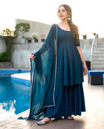 Thumbnail for Malishka Women's Blue Embroidered Cotton Kurta Sharara Set With Dupatta - Blue - Distacart