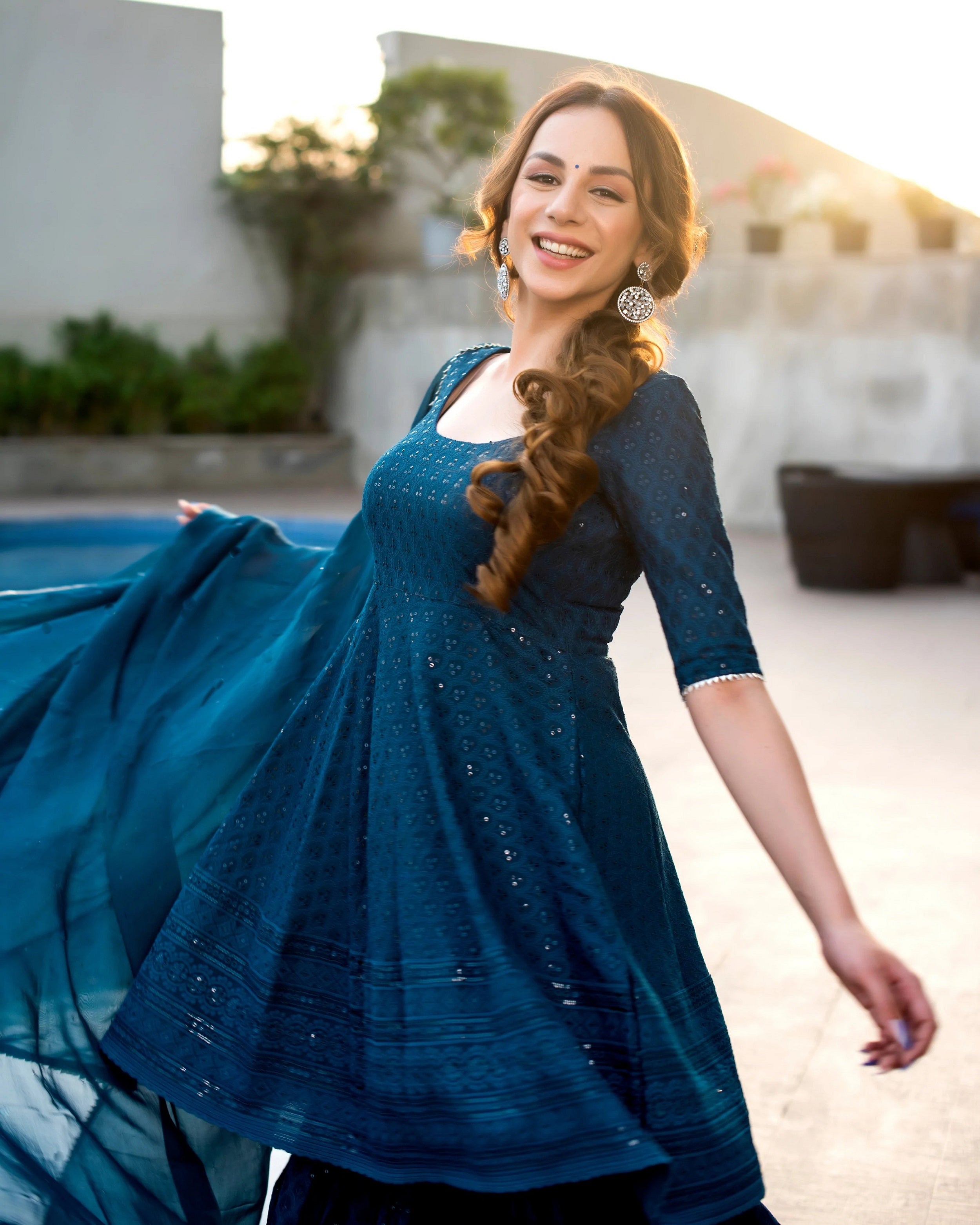 Malishka Women's Blue Embroidered Cotton Kurta Sharara Set With Dupatta - Blue - Distacart