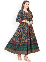 Thumbnail for Kalini Women Navy Blue & Beige Ethnic Motifs Printed Anarkali Kurta with Tie-Ups - Distacart