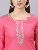 Thumbnail for Khushal K Women Pink Yoke Design Kurti with Trouser & Dupatta - Distacart