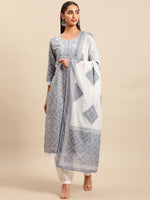 Thumbnail for Sangria Women Bandhani Printed Thread Work Pure Cotton Kurta With Salwar & Dupatta - Distacart