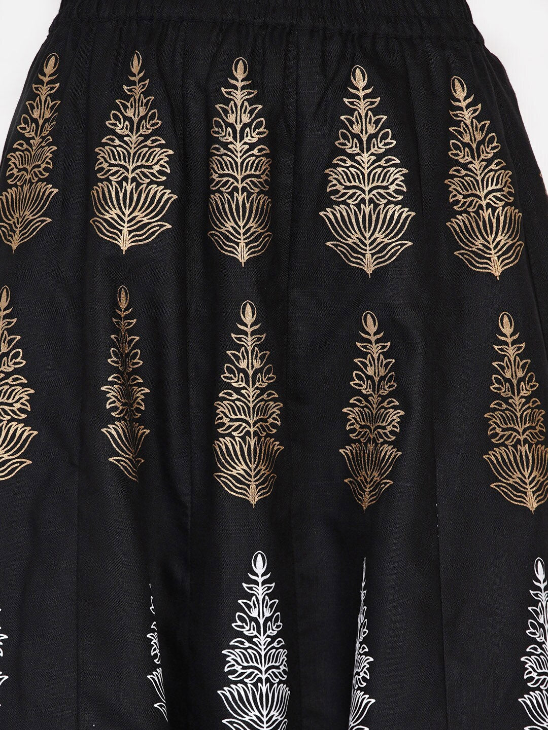 NOZ2TOZ Black & Gold-Toned Block Printed Ready to Wear Lehenga & Choli Set For Girls - Distacart