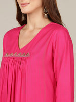 Thumbnail for HERE&NOW V-Neck A-Line Bead Work Kurta with Palazzos - Distacart