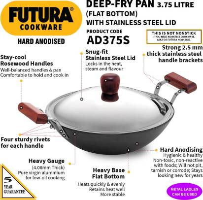 Hawkins Futura Hard Anodised Kadhai with Stainless Steel Lid 3.75 L (AD375S) - Distacart