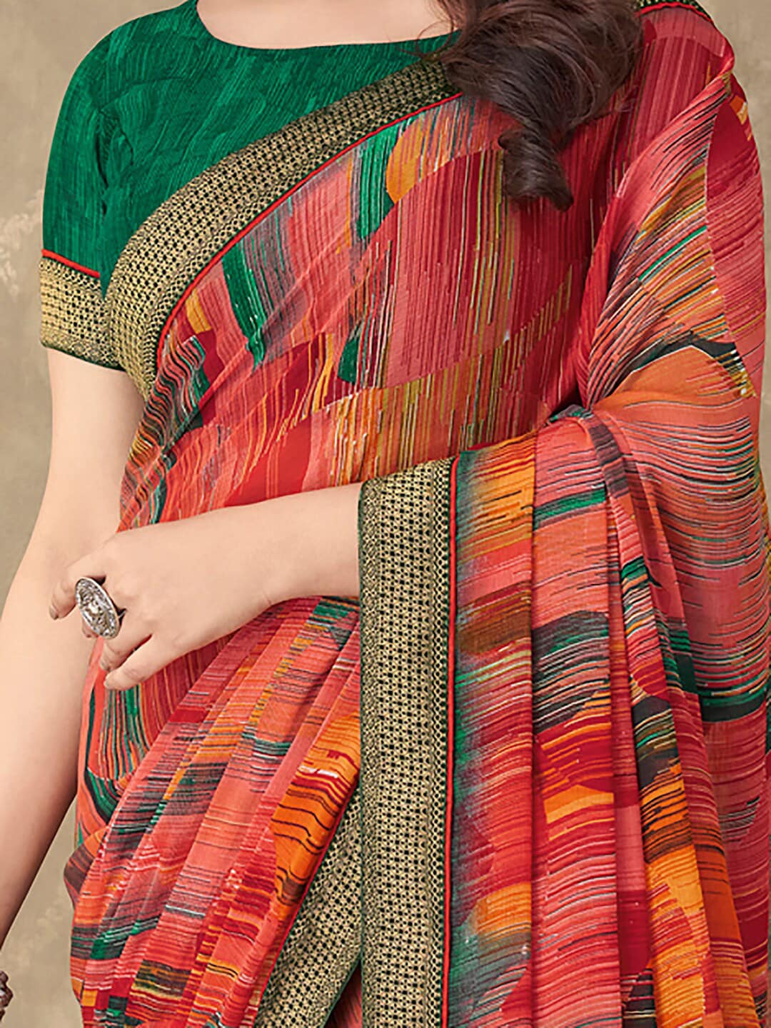 Anouk Pure Chiffon Block Print Saree - Distacart