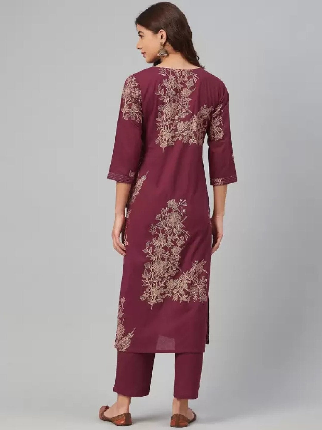 Sangria Women Floral Yoke Design Pure Cotton Kurta with Trousers - Distacart