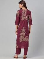 Thumbnail for Sangria Women Floral Yoke Design Pure Cotton Kurta with Trousers - Distacart