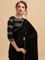 Thumbnail for Sangria Pearl Border Detail Saree With Embroidered Blouse - Distacart
