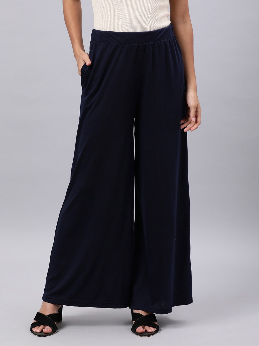 Souchii Women Blue Knitted Palazzos - Distacart