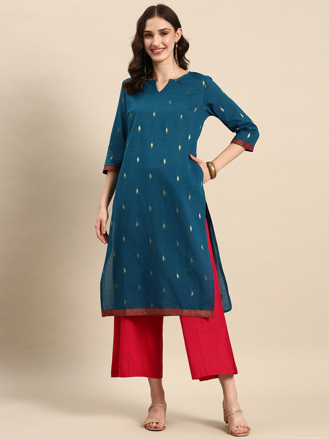 Sangria Geometric Printed Kurta - Distacart