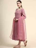 Thumbnail for Kalini Paisley Embroidered Chikankari Georgette Anarkali Kurta With Dupatta Set - Distacart