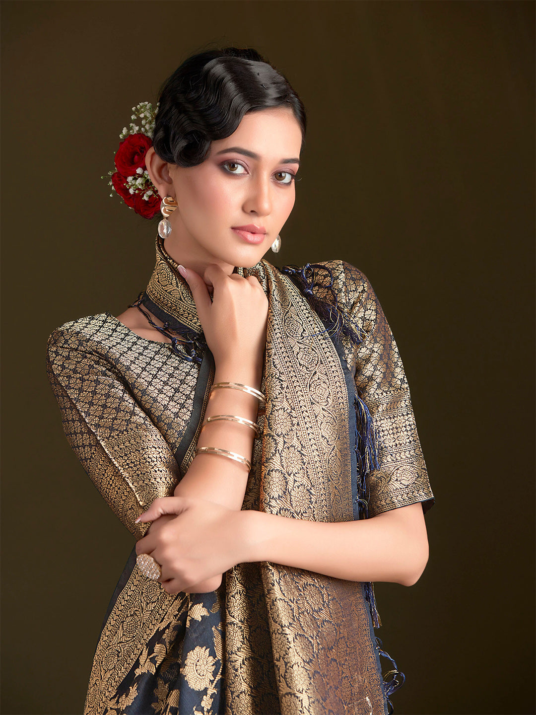 Sangria Floral Woven Design Sarees - Distacart