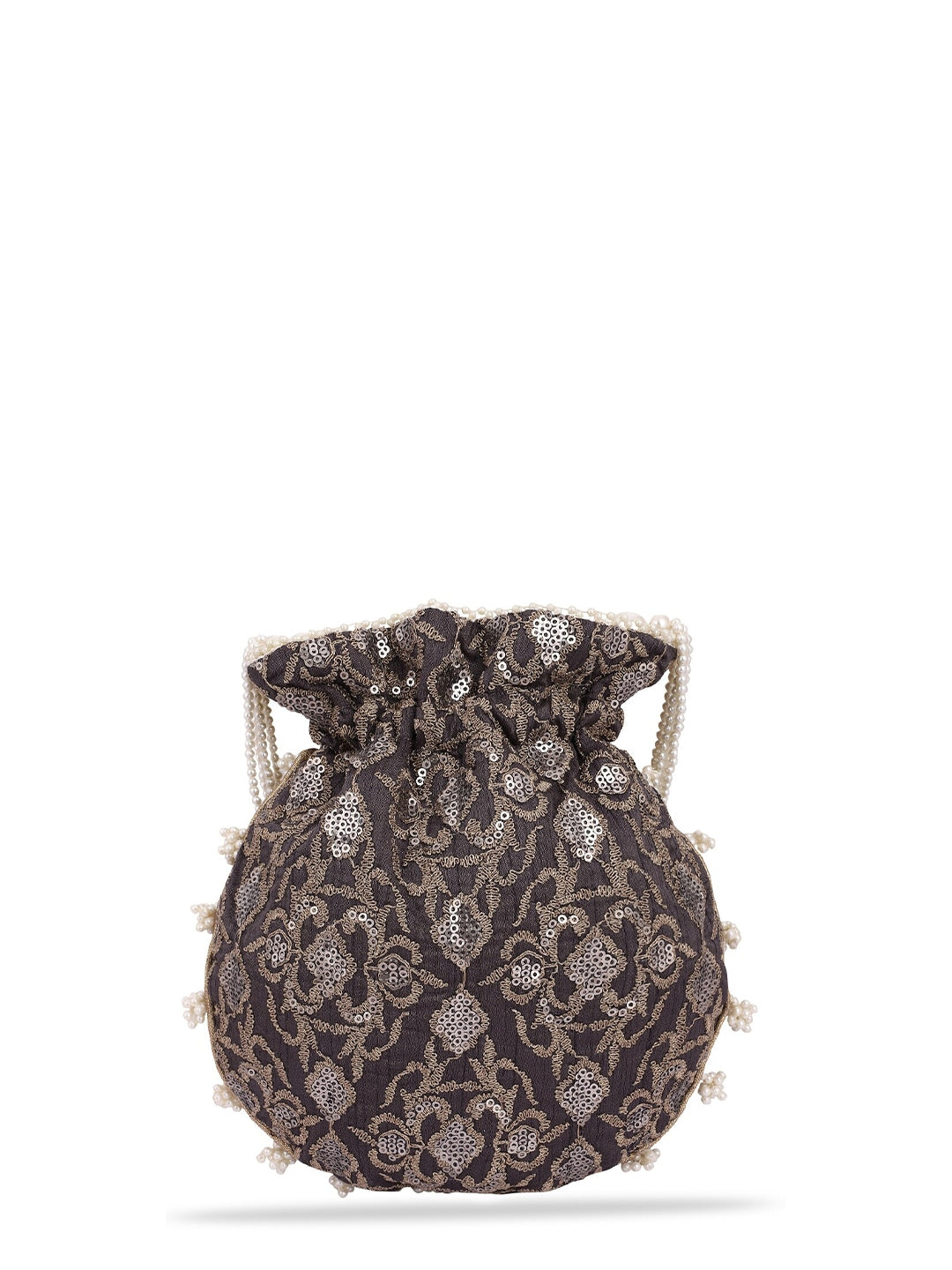 Masq Black & White Pearl & Sequinned Work Embellished Potli Clutch - Distacart