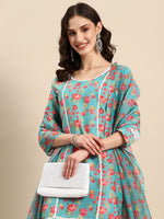 Thumbnail for Sangria Women Floral Printed Regular Kurta with Trousers & With Dupatta - Distacart