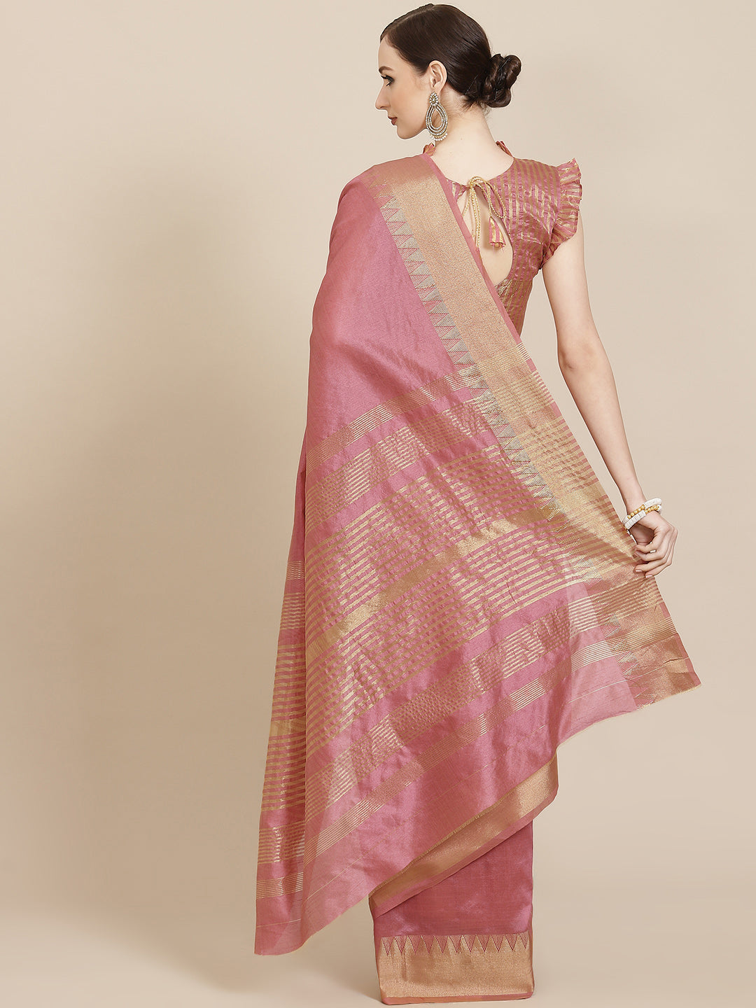Kalini Pink & Golden Pure Silk Saree - Distacart