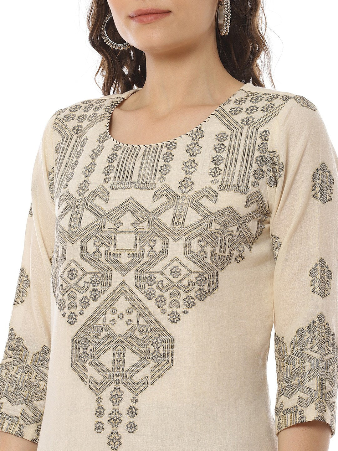 Biba Women Beige & Black Ethnic Motifs Printed A-line Kurta - Distacart
