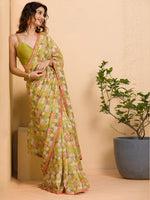 Thumbnail for Sangria Floral Printed Mirror Work Saree - Distacart