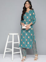 Thumbnail for HERE&NOW Floral Printed Regular Kurta with Palazzos - Distacart