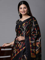Thumbnail for Mitera Black & Green Ethnic Motifs Jute Cotton Banarasi Saree with Matching Blouse - Distacart