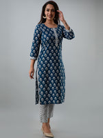 Thumbnail for Kalini Women Blue Floral Printed Gotta Patti Pure Cotton Kurta with Trousers & With Dupatta - Distacart