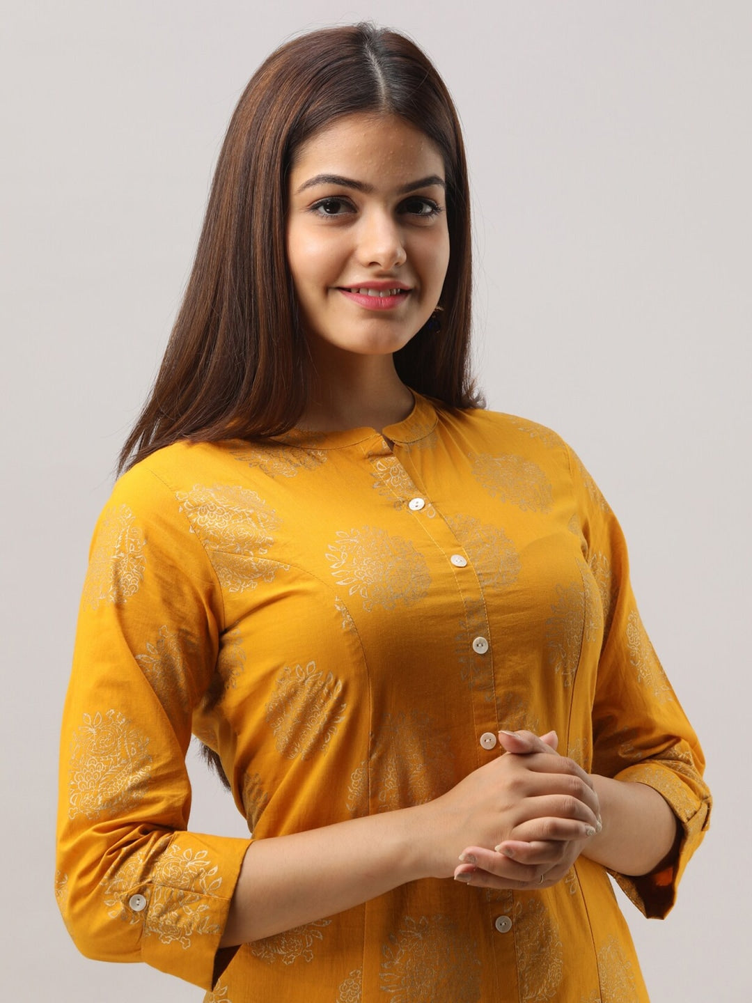 HERE&NOW Mustard Yellow Ethnic Motifs Printed A-Line Kurta - Distacart