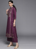 Thumbnail for Biba Women Purple & Golden Printed Pure Cotton Kurta with Palazzos & Dupatta - Distacart