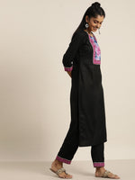 Thumbnail for Sangria Women Black Floral Yoke Design Regular Gotta Patti Kurta with Trousers & Dupatta - Distacart