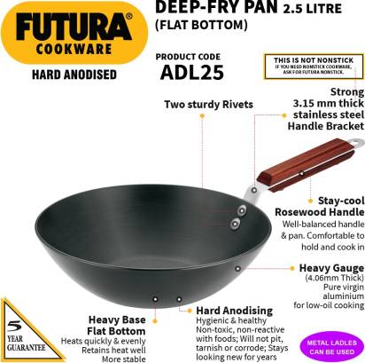 Hawkins Futura Deep Fry Pan Flat Bottom 2.5 L 26 cm Diameter (ADL25) - Distacart